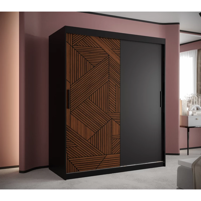 MADELEIN 1 tolóajtós gardróbszekrény - szélesség 150 cm, fekete / diófa