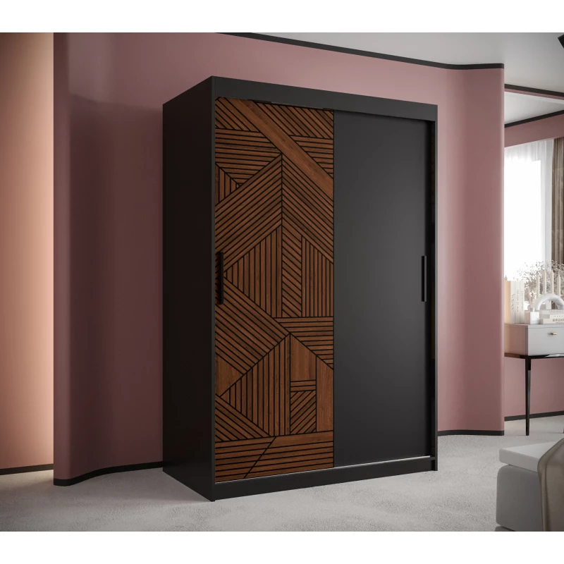 MADELEIN 1 tolóajtós gardróbszekrény - szélesség 120 cm, fekete / diófa