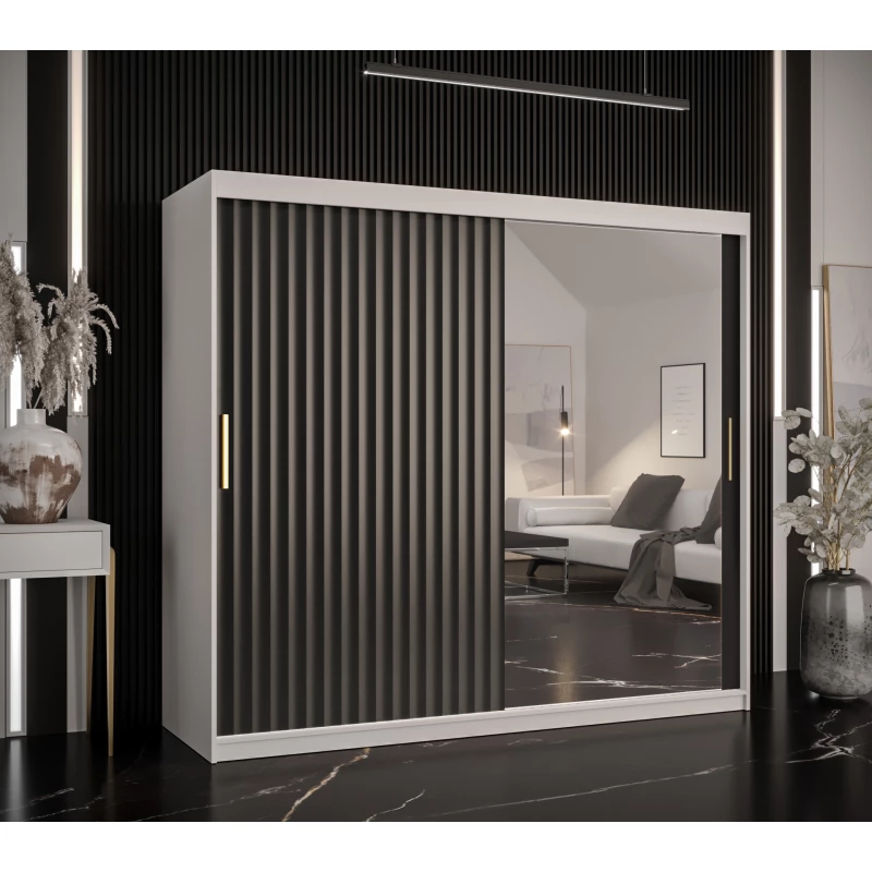 RADKIN 2 tükrös ruhásszekrény - szélesség 200 cm, fehér / fekete