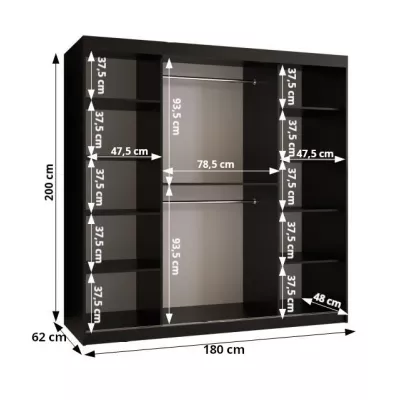 RADKIN 2 tükrös ruhásszekrény - szélesség 180 cm, fekete / fehér