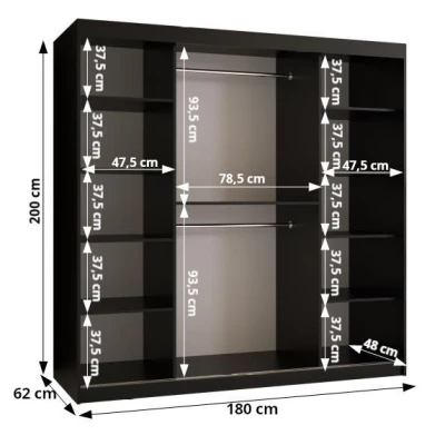 RADKIN 2 tükrös ruhásszekrény - szélesség 180 cm, fekete