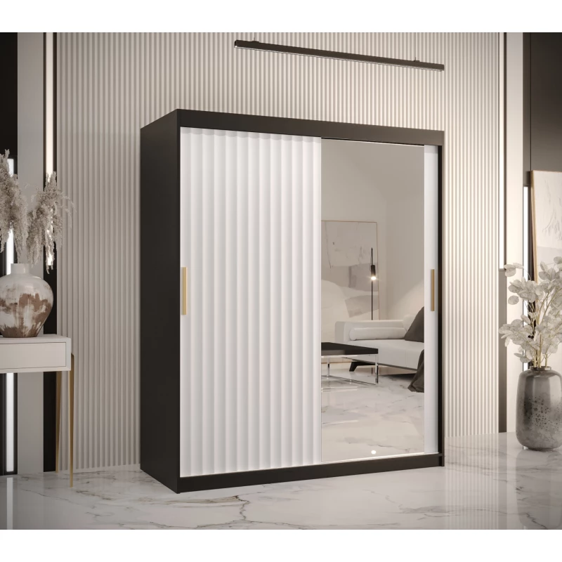 RADKIN 2 tükrös ruhásszekrény - szélesség 150 cm, fekete / fehér