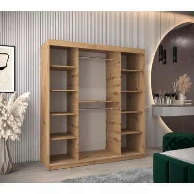 Tolóajtós gardróbszekrény 180 cm széles TIMEA 3 - artisan tölgy / fekete