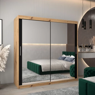 Tolóajtós gardróbszekrény 200 cm széles TIMEA 3 - artisan tölgy / fekete