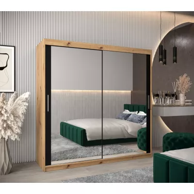 Tolóajtós gardróbszekrény 200 cm széles TIMEA 3 - artisan tölgy / fekete