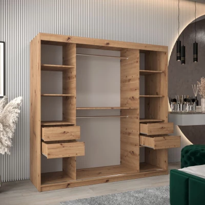 Tolóajtós gardróbszekrény 200 cm széles TIMEA 3 - artisan tölgy / fekete