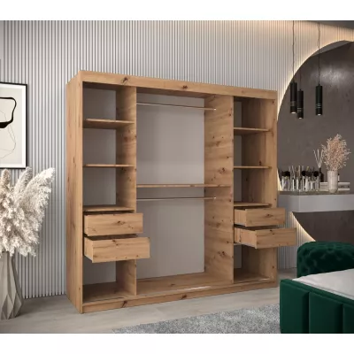 Tolóajtós gardróbszekrény 200 cm széles TIMEA 3 - artisan tölgy / fekete