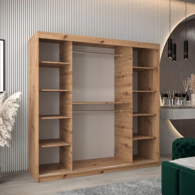 Tolóajtós gardróbszekrény 200 cm széles TIMEA 3 - artisan tölgy / fekete