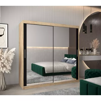 Tolóajtós gardróbszekrény, 200 cm széles TIMEA 3 - sonoma tölgy / fekete