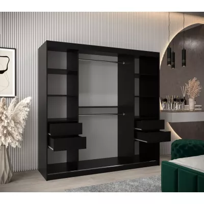 Tolóajtós gardróbszekrény, 200 cm széles, TIMEA 3 - fekete