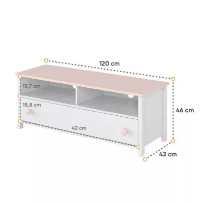 TV asztal gyerekszobába LALI - fehér / rózsaszín
