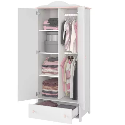 Gyerek ruhásszekrény LALI - 85 cm, fehér / rózsaszín