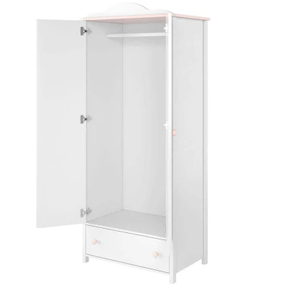 LALI lányszobai szekrény - 85 cm, fehér / rózsaszín