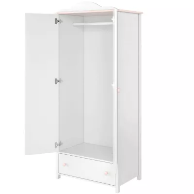 LALI lányszobai szekrény - 85 cm, fehér / rózsaszín