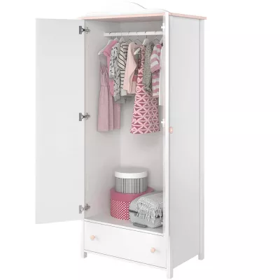 LALI lányszobai szekrény - 85 cm, fehér / rózsaszín