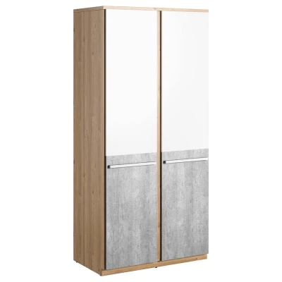 PANAJA polcos elem ruhaakasztó rúddal - 90 cm, nash tölgy / fehér / beton