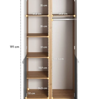 PANAJA polcos elem ruhaakasztó rúddal - 90 cm, nash tölgy / fehér / beton