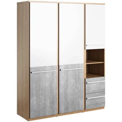 PANAJA kombinált szekrény - 150 cm, nash tölgy / fehér / beton