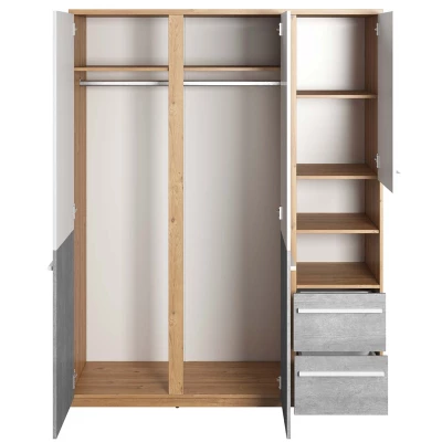 PANAJA kombinált szekrény - 150 cm, nash tölgy / fehér / beton