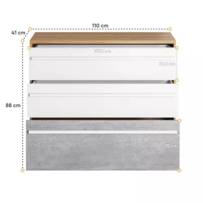 PANAJA komód - nash tölgy / fehér / beton