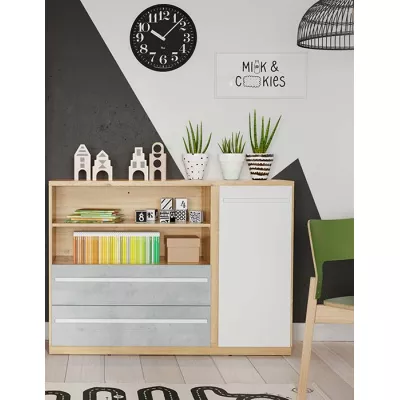 PANAJA kombinált fiókos komód - nash tölgy / fehér / beton