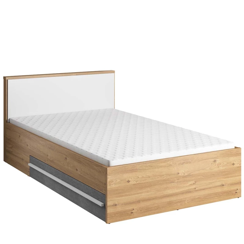 Ágy léces kerettel PANAJA - 120x200, nash tölgy / fehér / beton