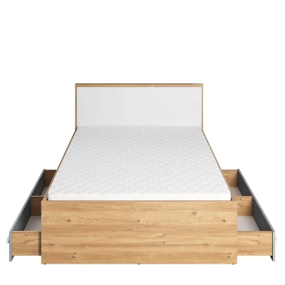 Ágy léces kerettel PANAJA - 120x200, nash tölgy / fehér / beton