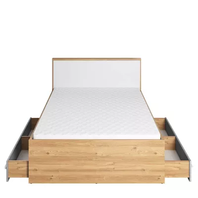 Ágy léces kerettel PANAJA - 120x200, nash tölgy / fehér / beton