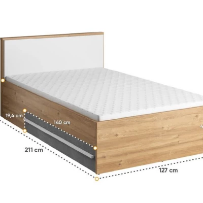 Ágy léces kerettel PANAJA - 120x200, nash tölgy / fehér / beton