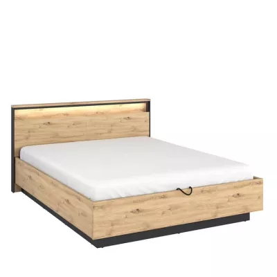 QUINTY ágy ágyráccsla és világítással - 180x200, artisan tölgy / fekete