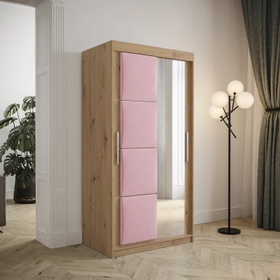 Gardróbszekrény tolóajtóval 100 cm TALIA - artisan tölgy / rózsaszín