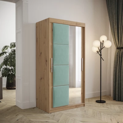 Gardróbszekrény tolóajtóval 100 cm TALIA - artisan tölgy / türkiz