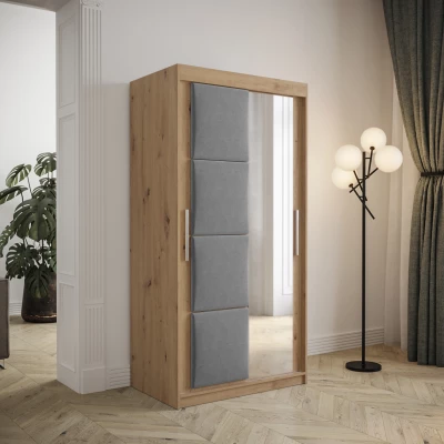 Gardróbszekrény tolóajtóval 100 cm TALIA - artisan tölgy / szürke