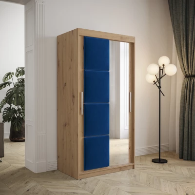 Gardróbszekrény tolóajtóval 100 cm TALIA - artisan tölgy / kék