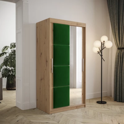 Gardróbszekrény tolóajtóval 100 cm TALIA - artisan tölgy / zöld