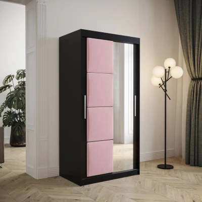 Tolóajtós ruhásszekrény 100 cm TALIA - fekete / rózsaszín