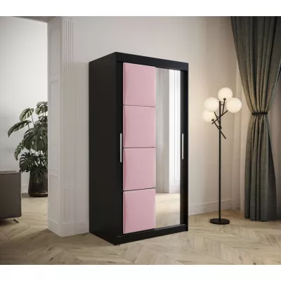 Tolóajtós ruhásszekrény 100 cm TALIA - fekete / rózsaszín