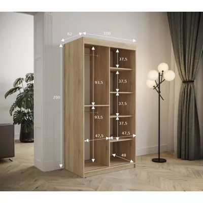 Tolóajtós ruhásszekrény 100 cm TALIA - fekete / kék