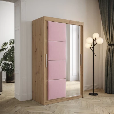 Gardróbszekrény tolóajtóval 120 cm TALIA - artisan tölgy / rózsaszín
