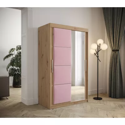 Gardróbszekrény tolóajtóval 120 cm TALIA - artisan tölgy / rózsaszín