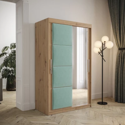 Gardróbszekrény tolóajtóval 120 cm TALIA - artisan tölgy / türkiz
