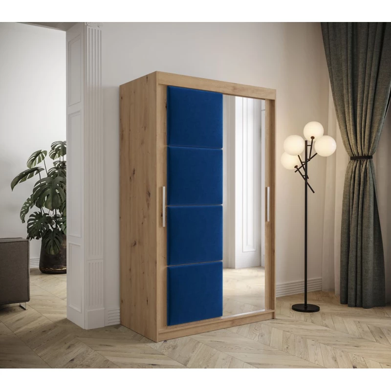 Gardróbszekrény tolóajtóval 120 cm TALIA - artisan tölgy / kék