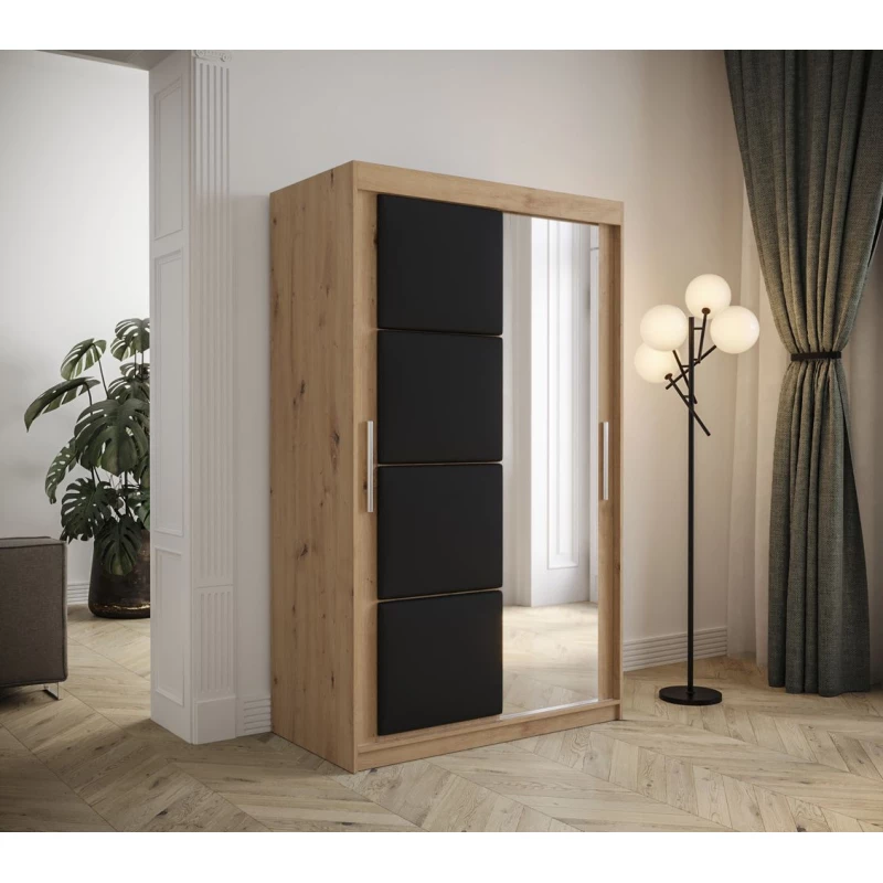 Gardróbszekrény tolóajtóval 120 cm TALIA - artisan tölgy / fekete