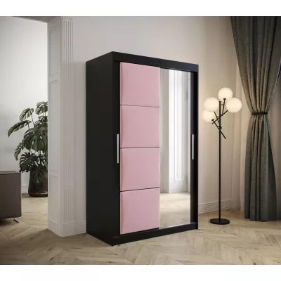 Tolóajtós ruhásszekrény 120 cm TALIA - fekete / rózsaszín