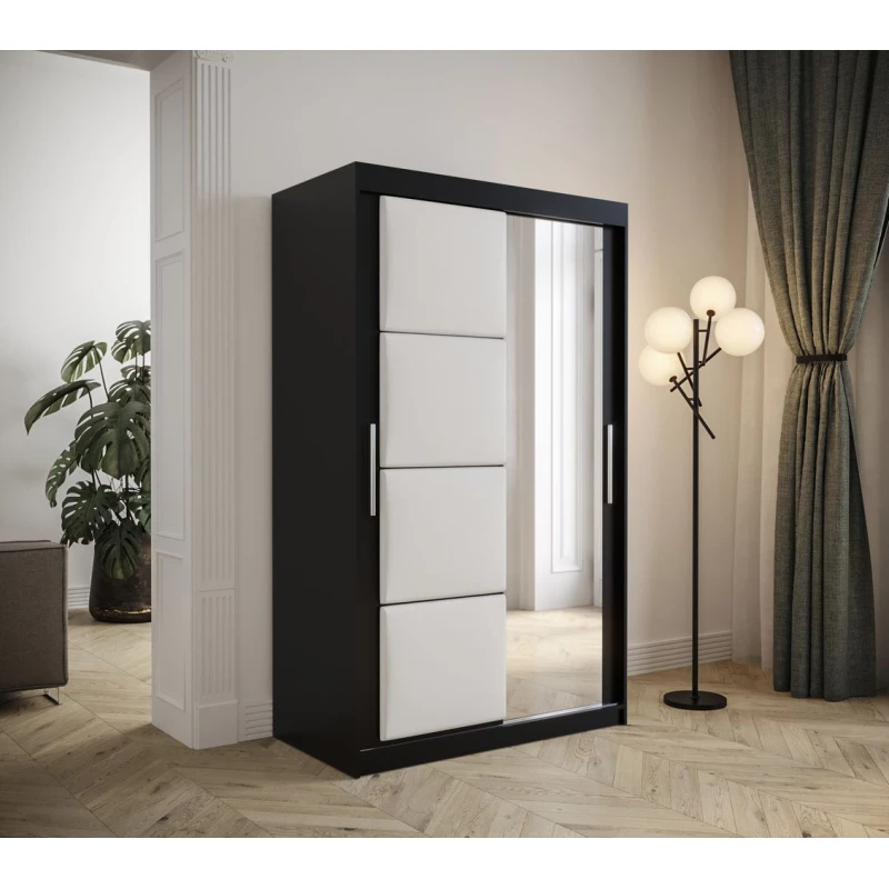 Tolóajtós ruhásszekrény 120 cm TALIA - fekete / fehér