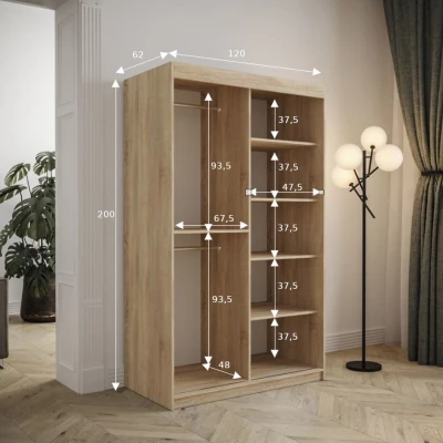 Tolóajtós ruhásszekrény 120 cm TALIA - fekete / fehér