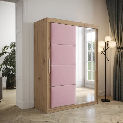 Gardróbszekrény tolóajtóval 150 cm TALIA - artisan tölgy / rózsaszín