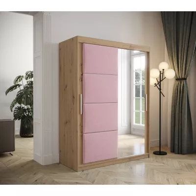 Gardróbszekrény tolóajtóval 150 cm TALIA - artisan tölgy / rózsaszín