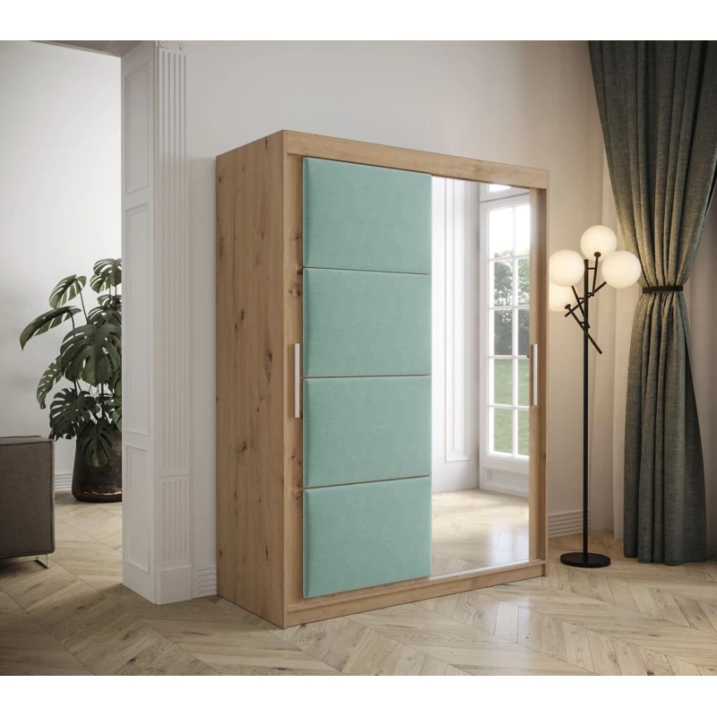 Tolóajtós gardróbszekrény 150 cm TALIA - artisan tölgy / türkiz