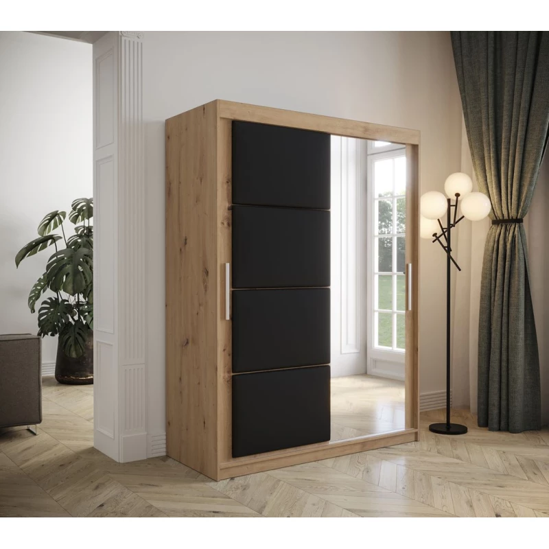 Gardróbszekrény tolóajtóval 150 cm TALIA - artisan tölgy / fekete